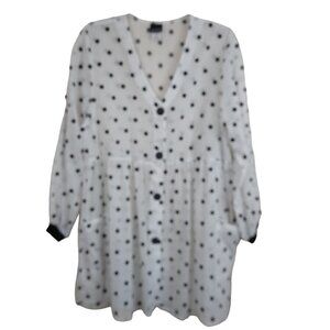 Dotti | Sheer Polka Dot  Button Front Mini Dress Black White Made USA | Size L